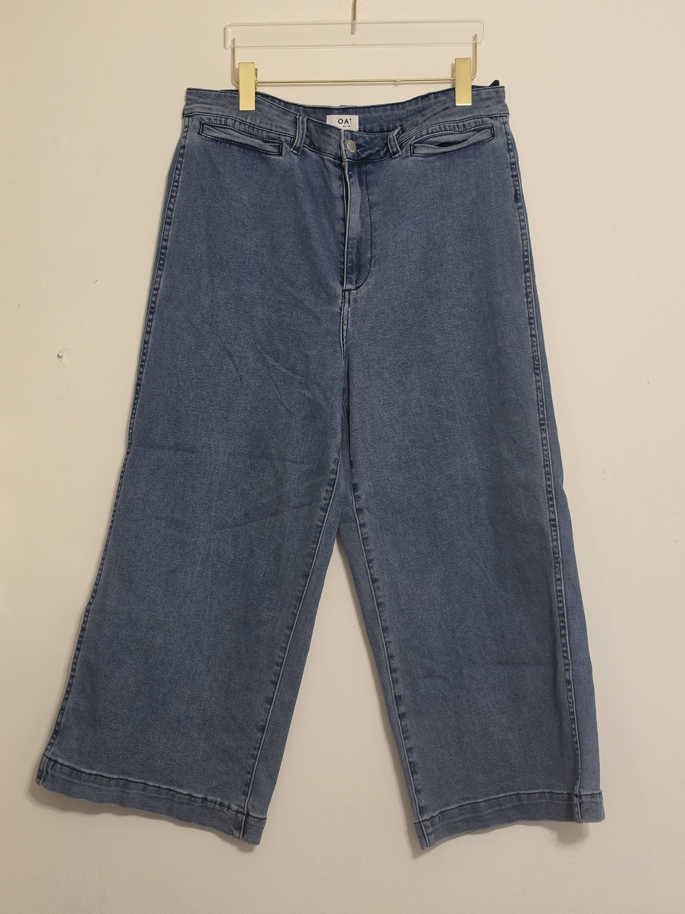 Oat New York High-Rise Wide Leg Crop Jeans Size 32 Denim Blue Boho